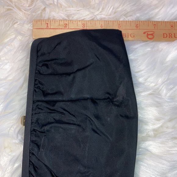 BOBBIE JEROME blk evening bag, sz. on pics, 1 spot, gold handle option. $15 - Picture 6 of 8